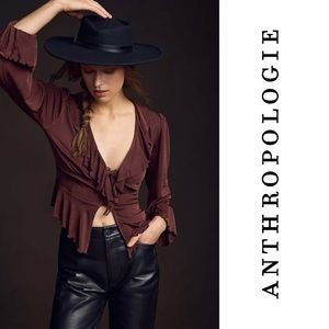 Anthropologie Long-Sleeve Ruffled Tie-Front Top